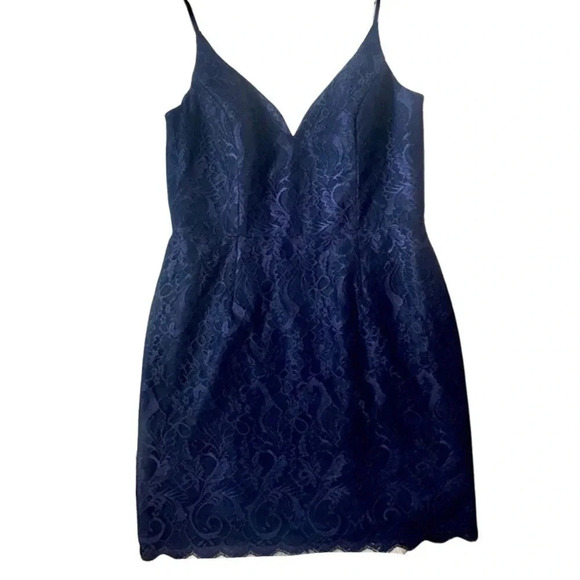 NWT Hayley Paige Occasions Navy Lace Mini Dress - Picture 6 of 6